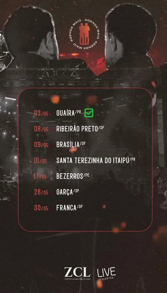 Imagem da notícia: Agenda de Zezé Di Camargo & Luciano em Maio de 2026